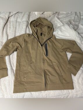 Zella Men's Jacket Full Zip Active Workout Hoodie in Khaki Tan